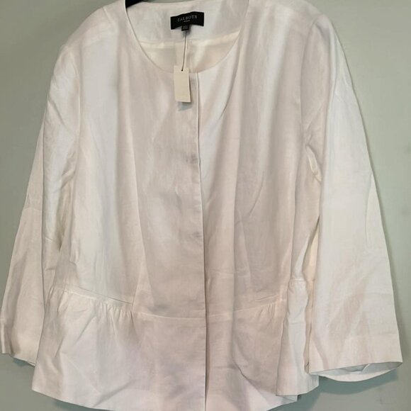Talbot's Woman 20W White 100% Linen Peplum Blazer Jacket White Party NWT - Picture 1 of 10